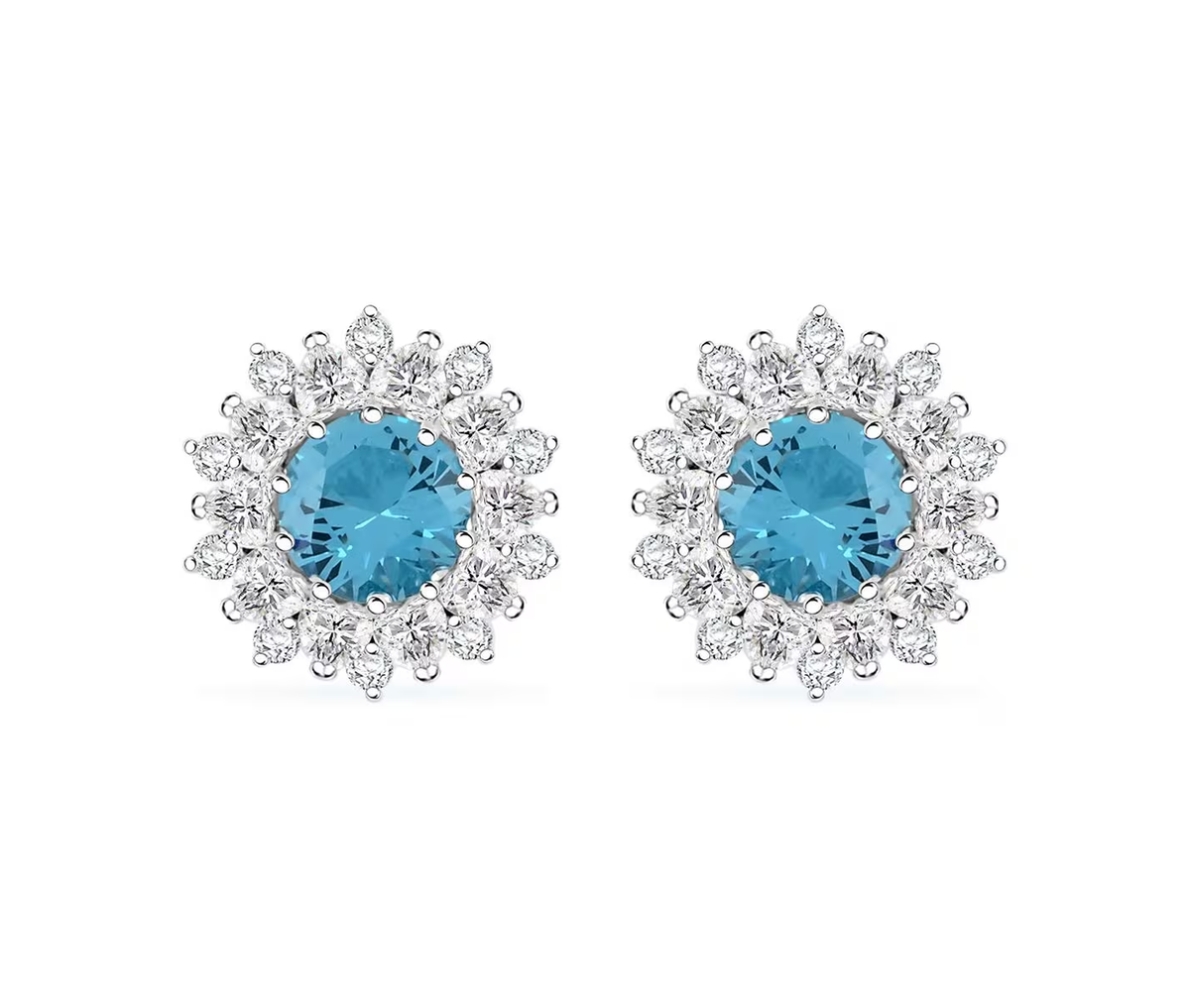 Radiant Blue Tourmaline & Simulated Diamond Halo Stud Earrings