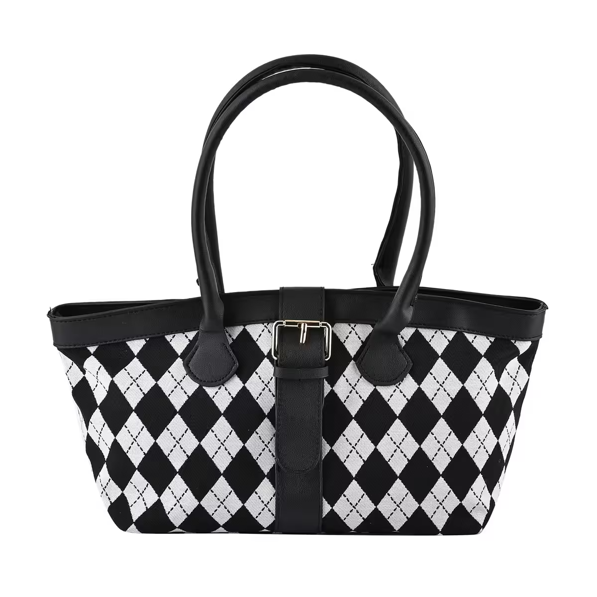 Checkered Pattern Faux Leather Tote