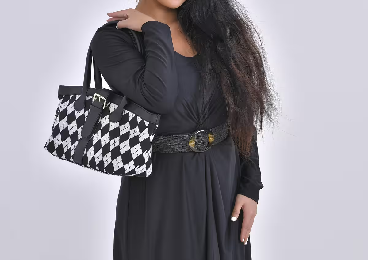Checkered Pattern Faux Leather Tote