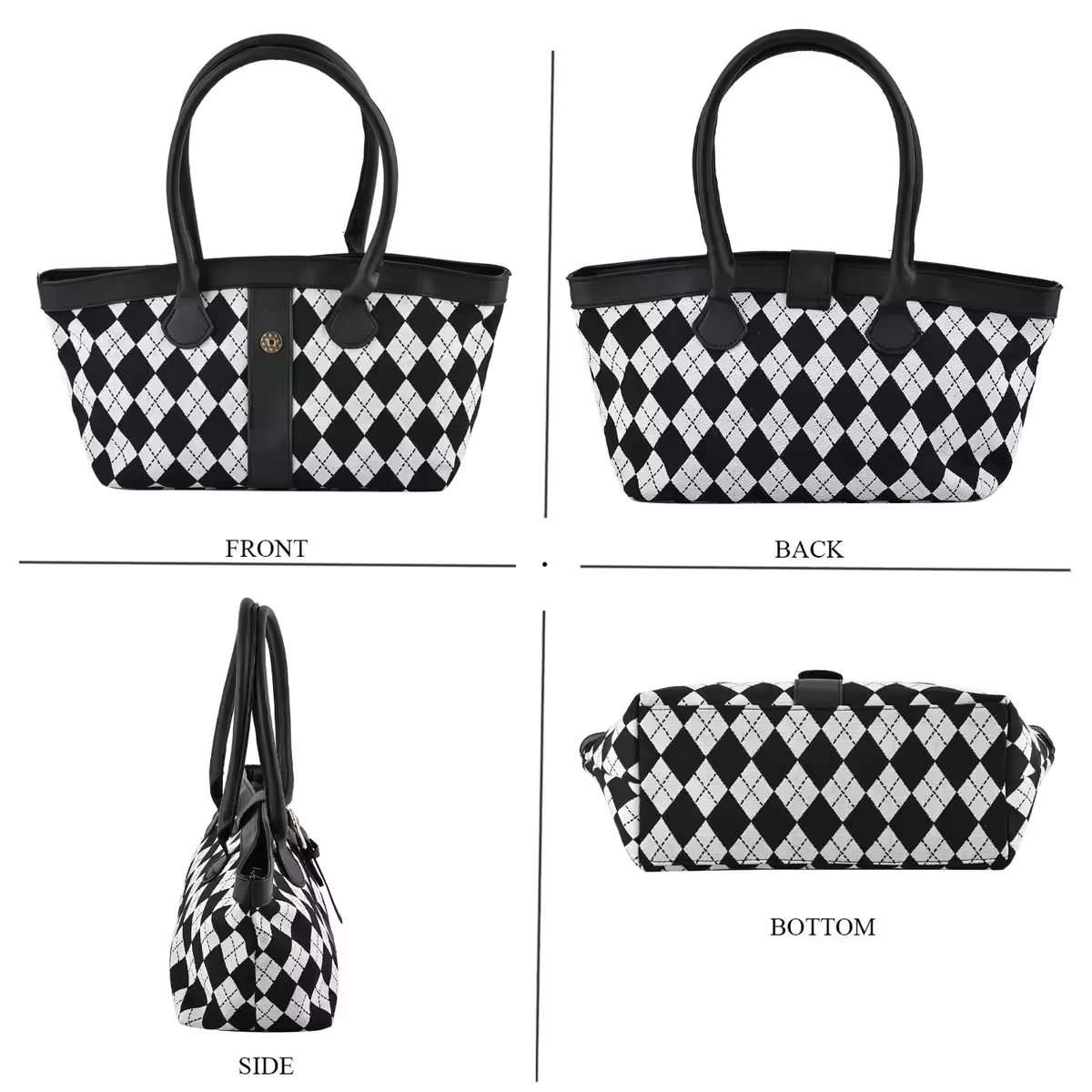 Checkered Pattern Faux Leather Tote