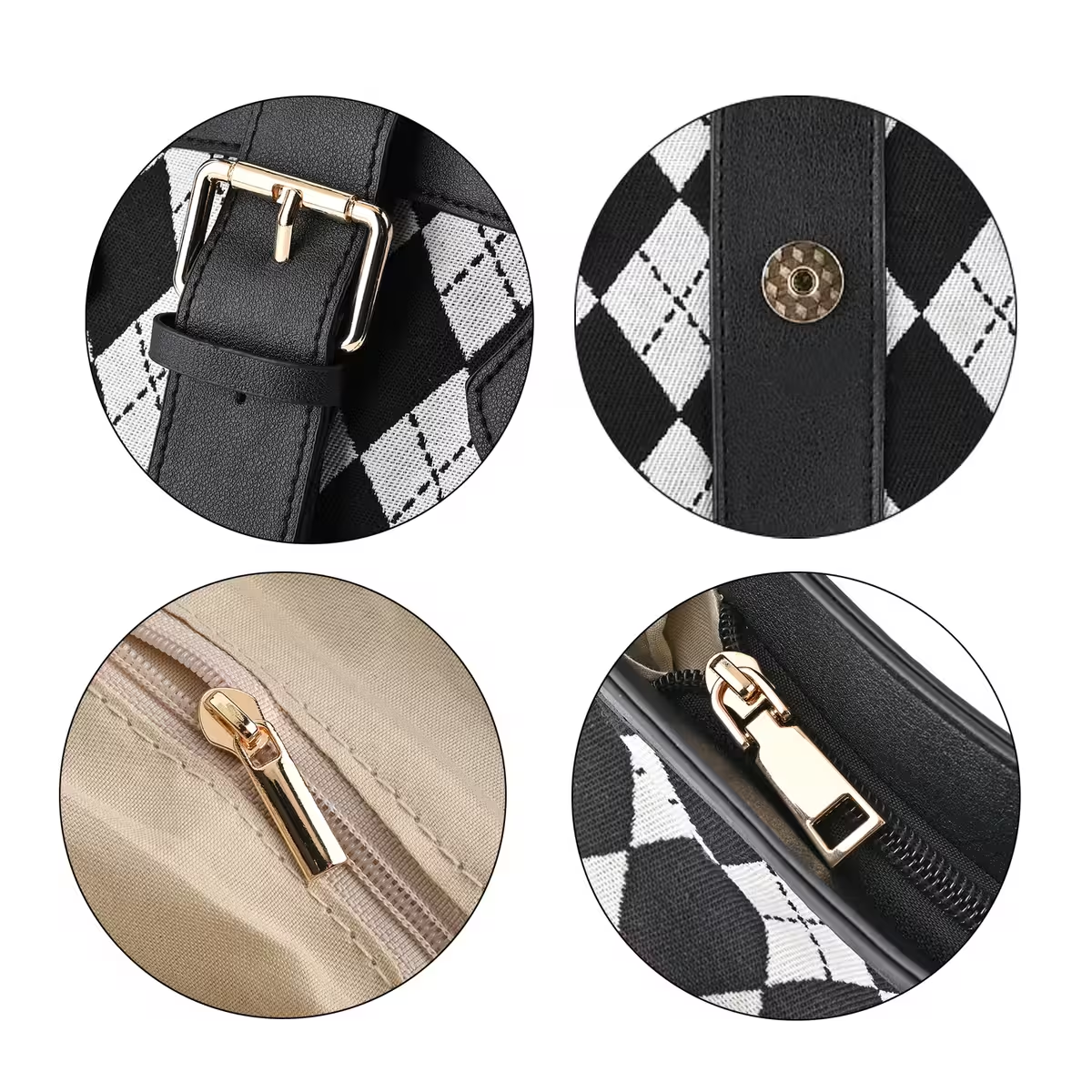 Checkered Pattern Faux Leather Tote