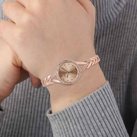 Crystal Watch with Rose Gold Strap