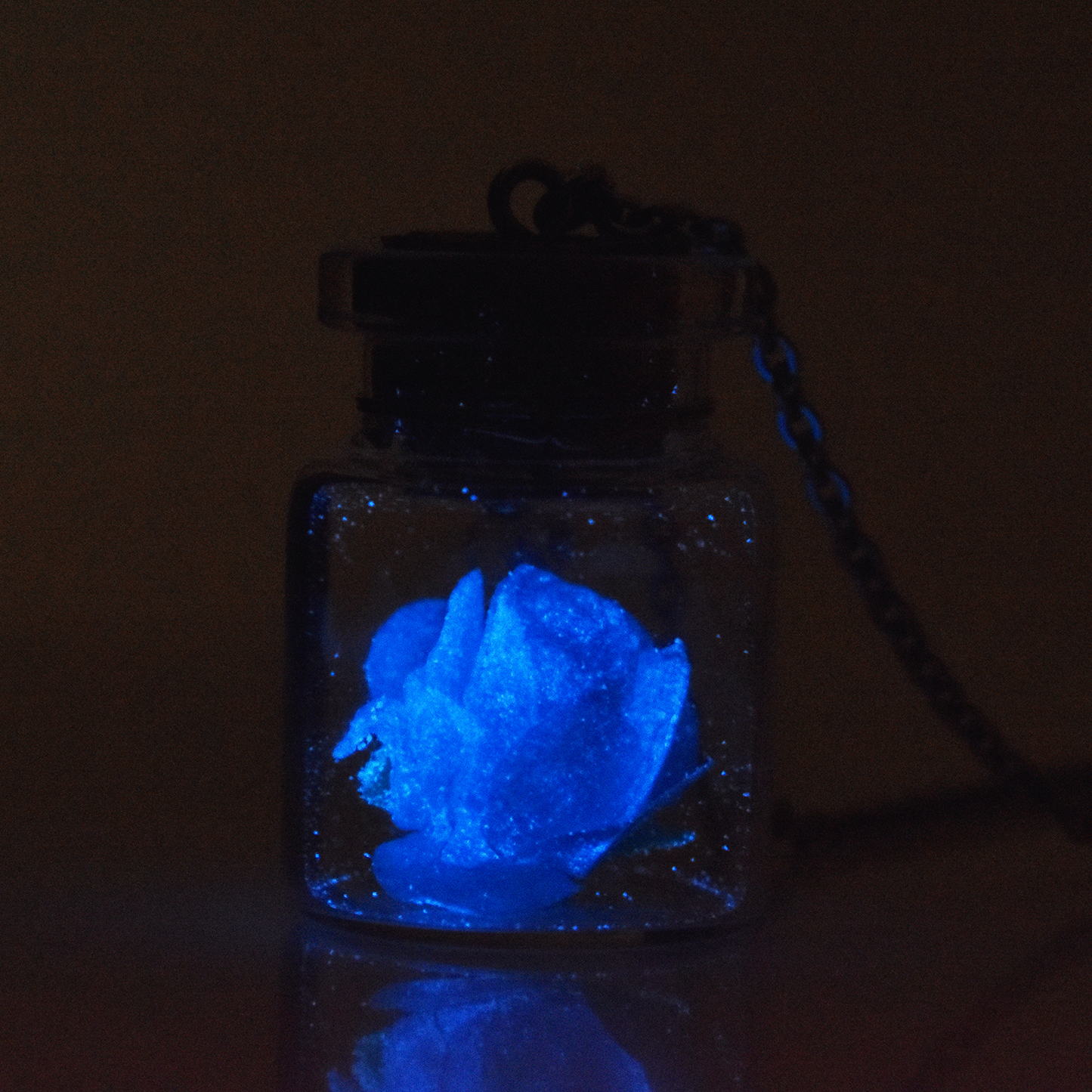 Glass Bottle Pendant W/ Glowing Rose