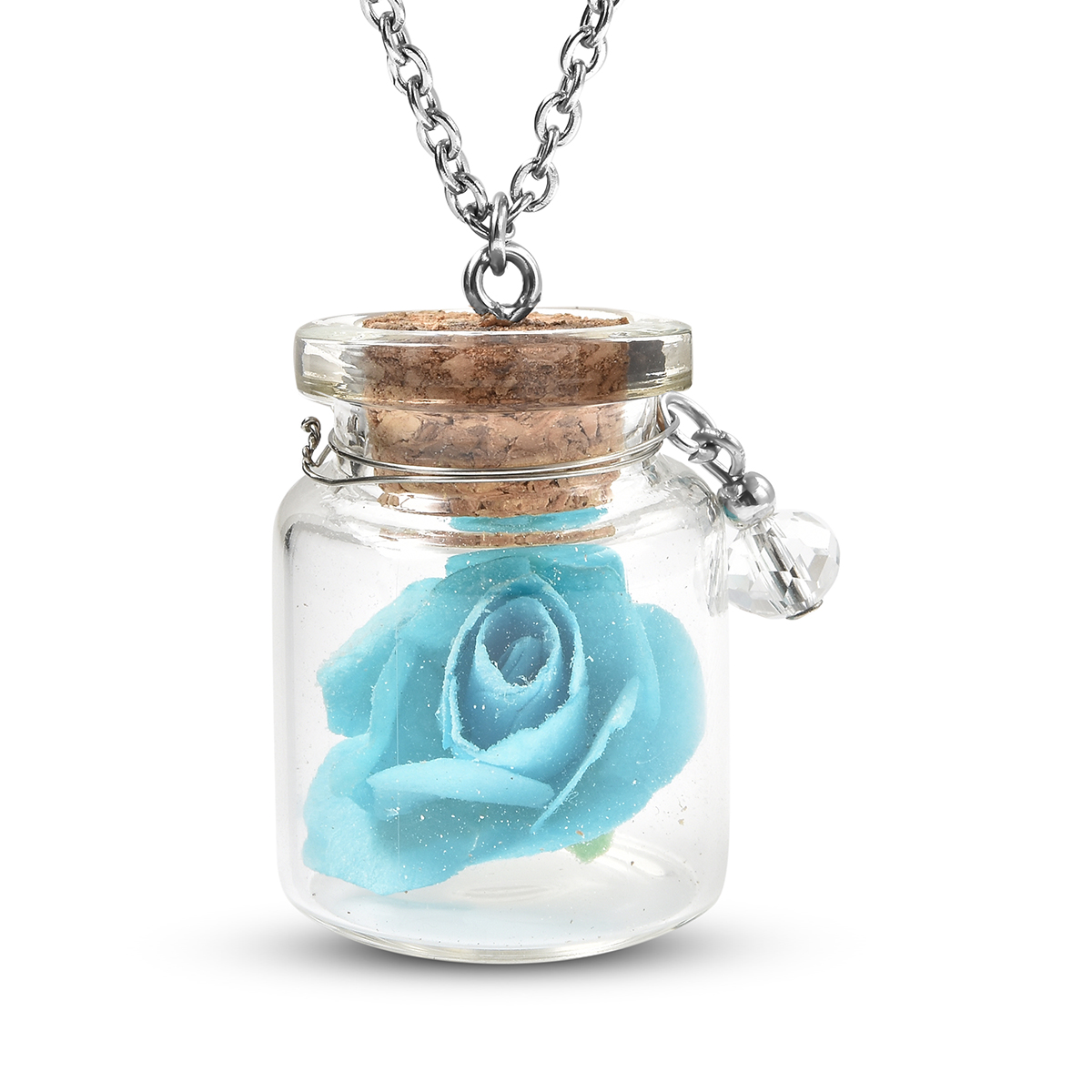 Glass Bottle Pendant W/ Glowing Rose