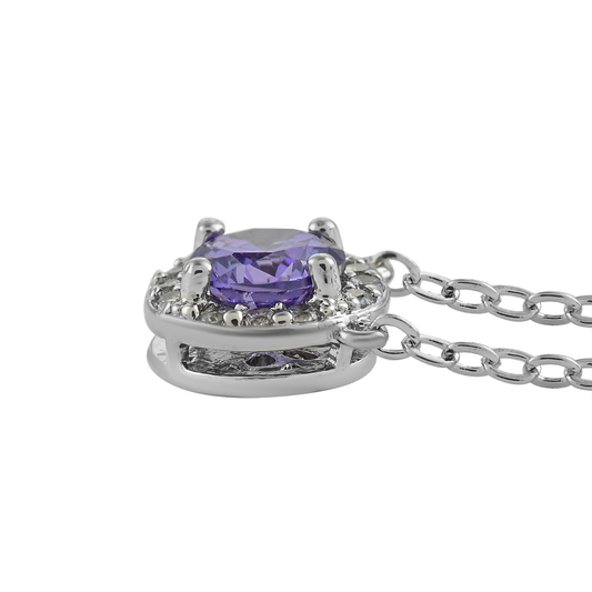 Simulated Purple Diamond Halo Necklace