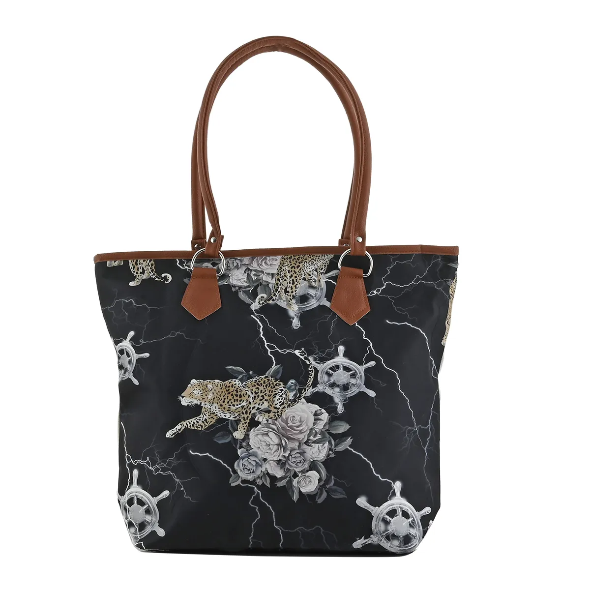 White & Black Leopard & Rose Tote Bag