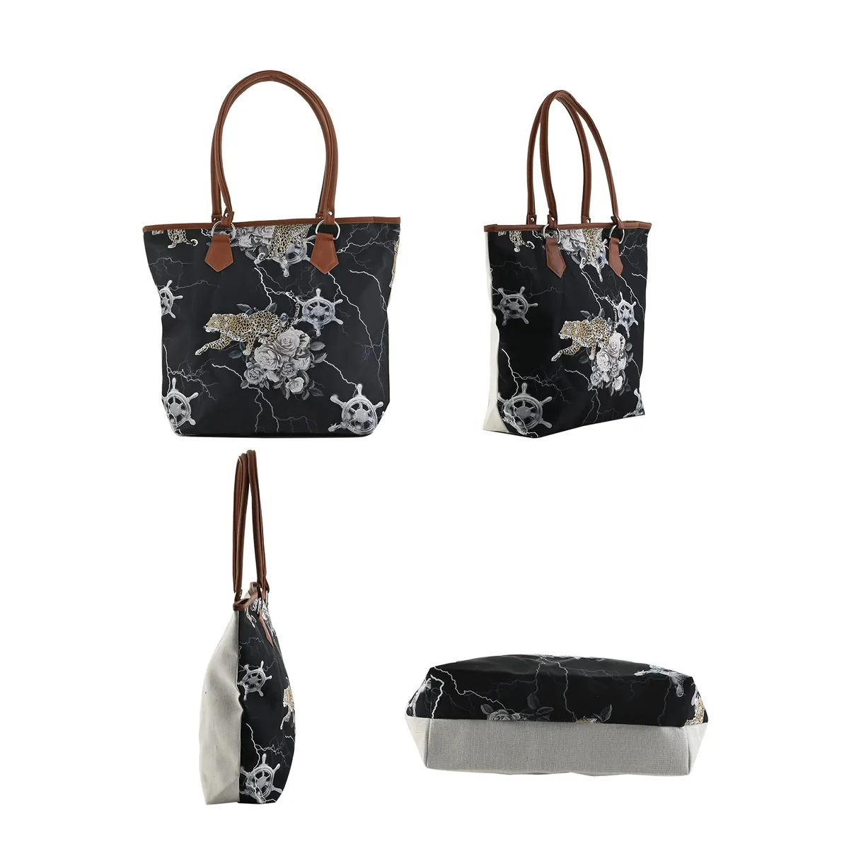 White & Black Leopard & Rose Tote Bag
