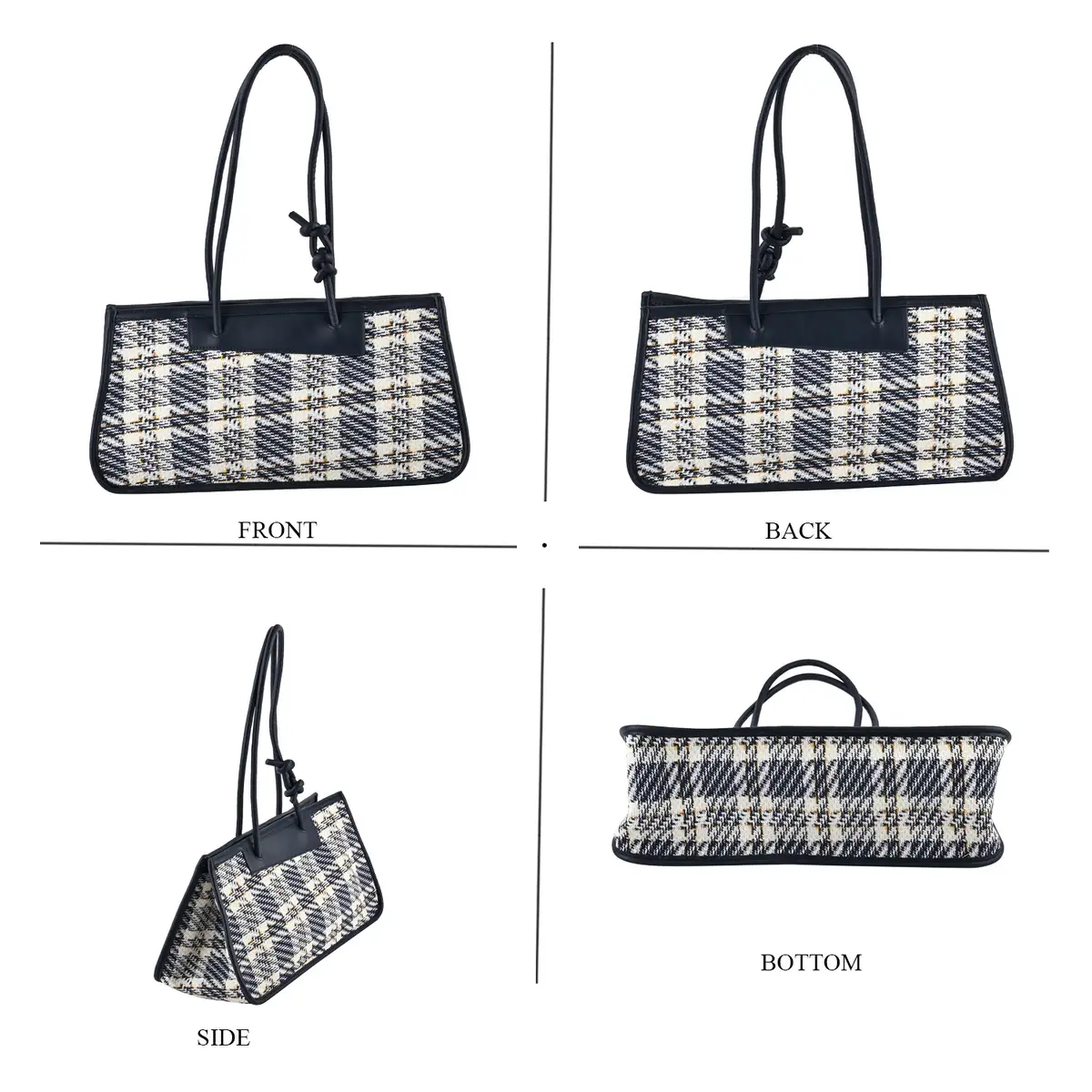 Plaid Pattern Faux Leather Tote & Cosmetic Bag