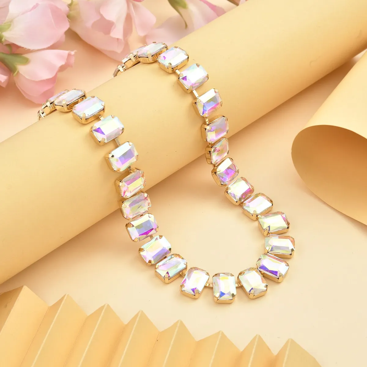 Rectangle Glass Tennis Necklace