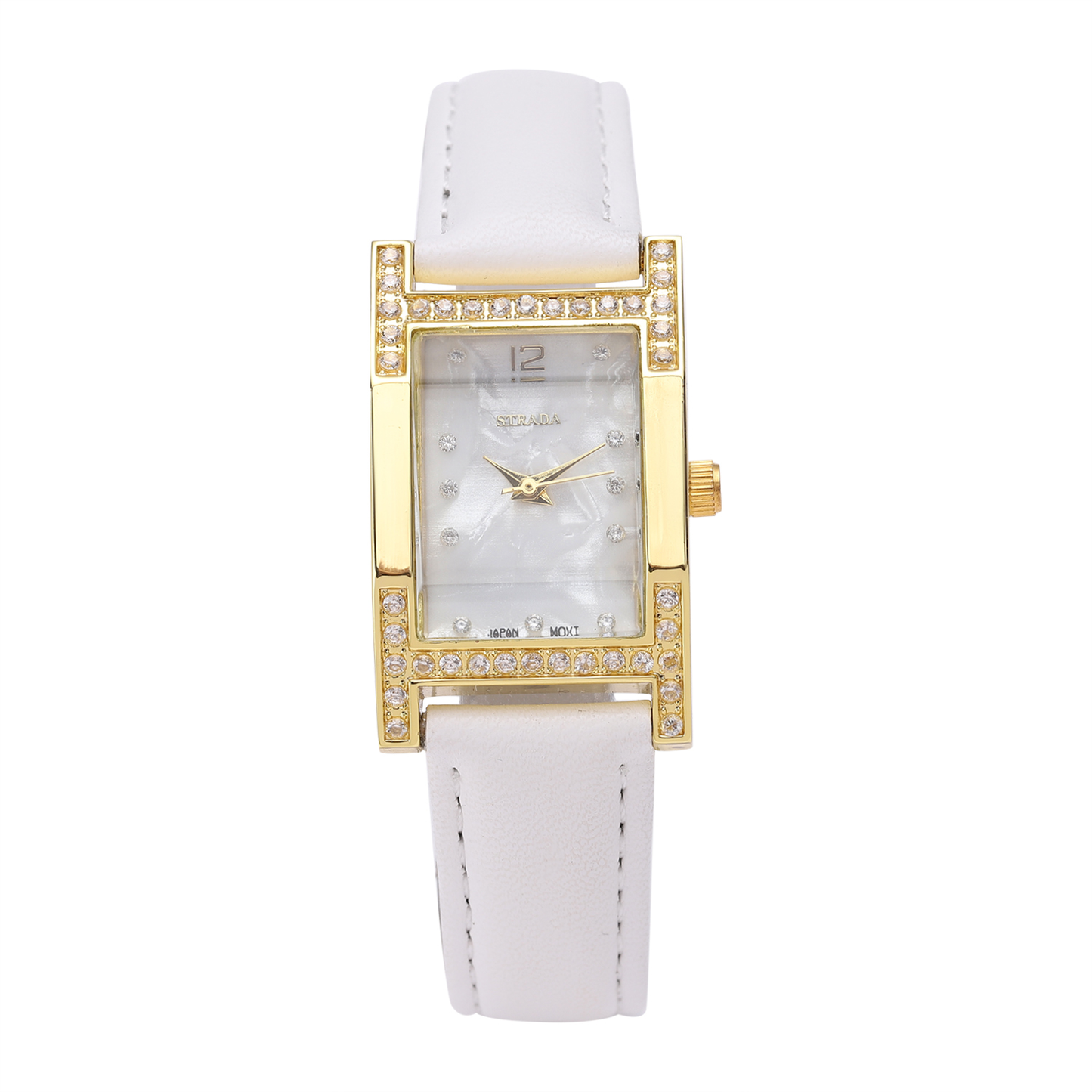 Simulated Diamond Watch with White Vegan Leather Strap