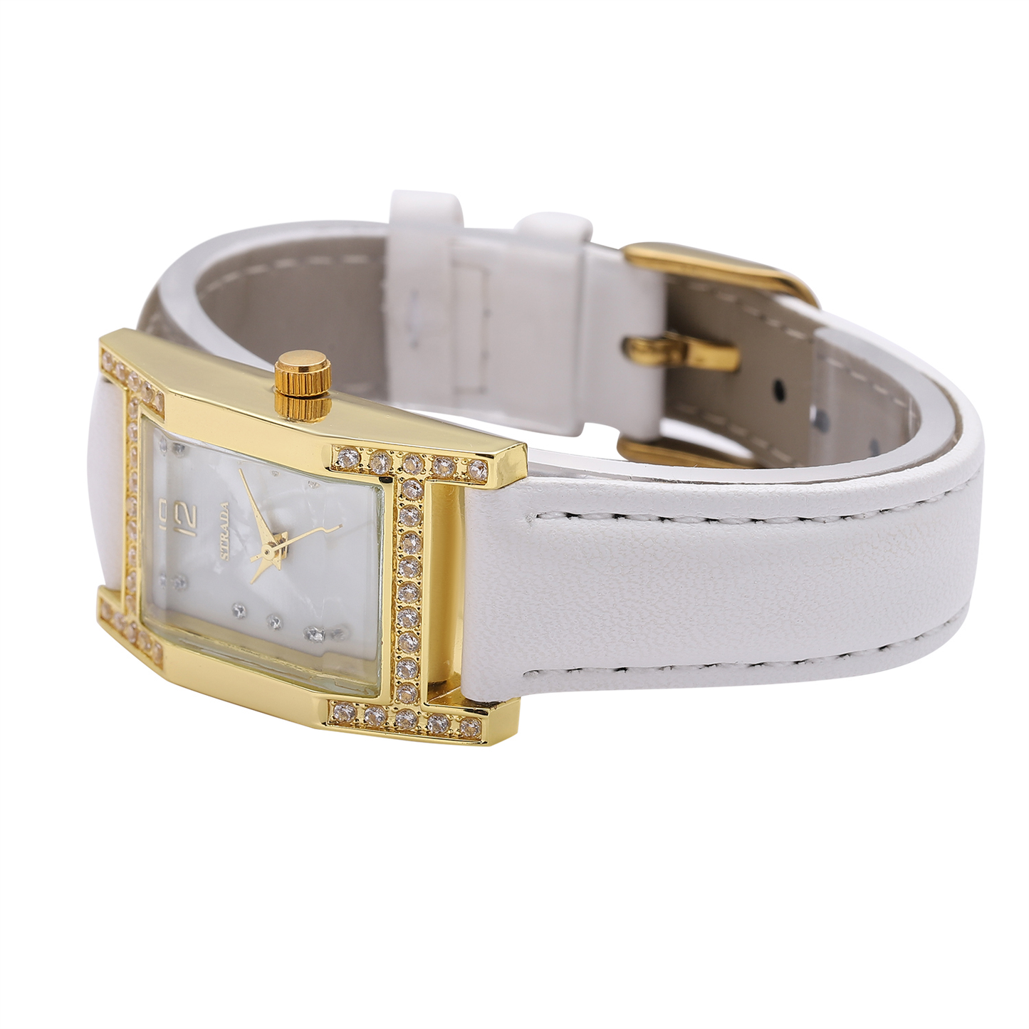 Simulated Diamond Watch with White Vegan Leather Strap