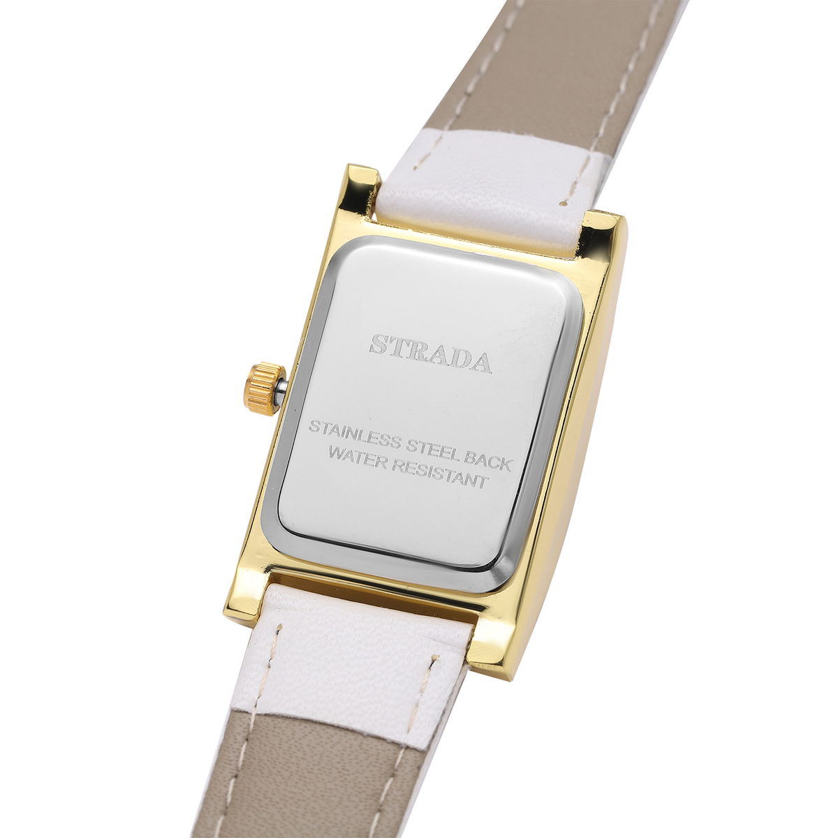 Simulated Diamond Watch with White Vegan Leather Strap