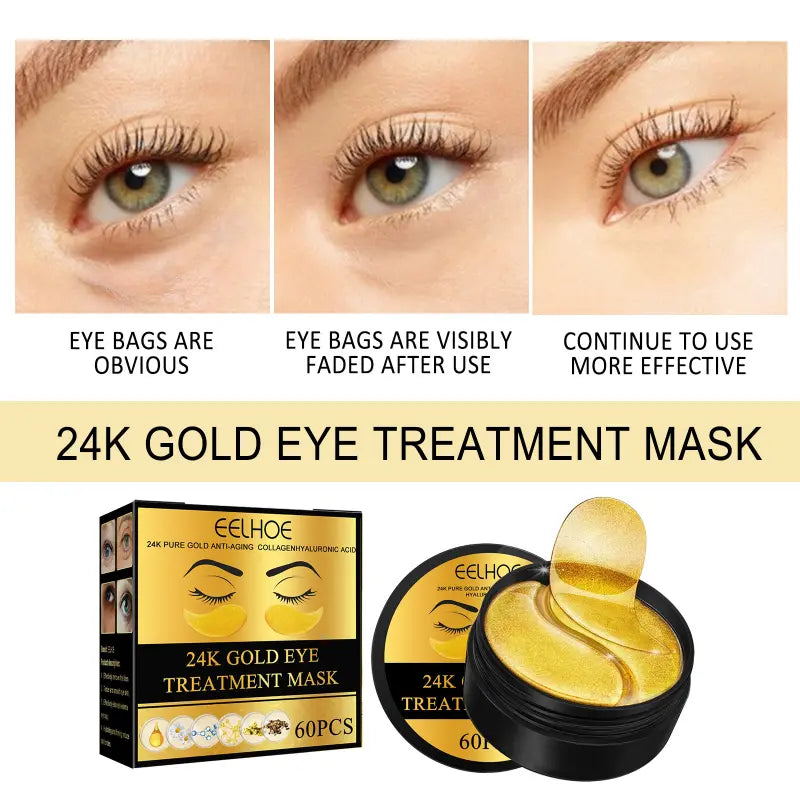 24k Gold Under Eye Patches - 60 Pcs