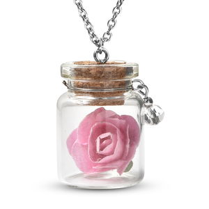 Glass Bottle Pendant W/ Glowing Rose