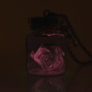 Glass Bottle Pendant W/ Glowing Rose
