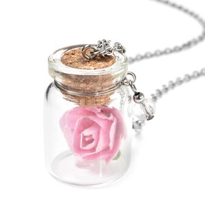 Glass Bottle Pendant W/ Glowing Rose