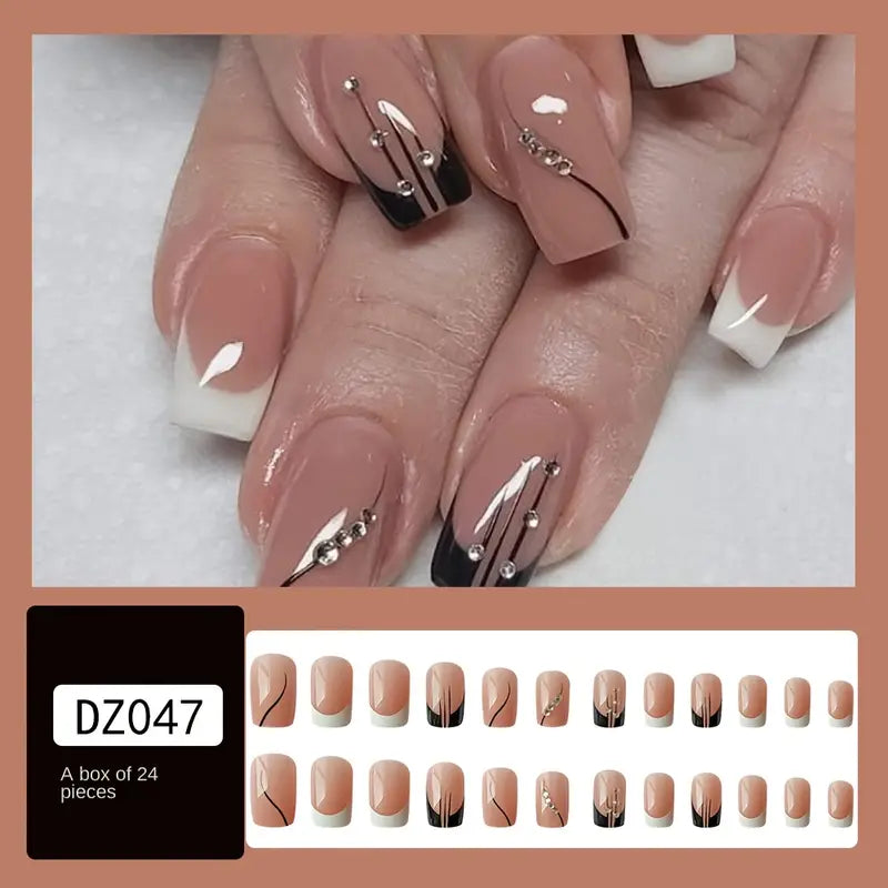 24 Pcs Pink Ballet False Nails With Glue Detachable French Wearable Press On Nails Acrylic Manicure Tips