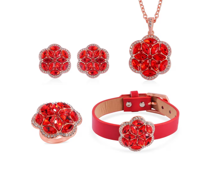 Blossom 4-Piece Crystal Jewelry Set - Necklace, Bracelet, Earrings & Ring