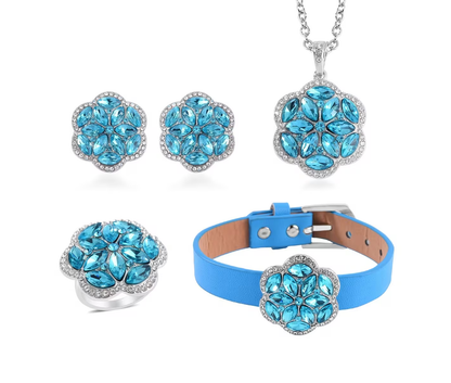 Blossom 4-Piece Crystal Jewelry Set - Necklace, Bracelet, Earrings & Ring