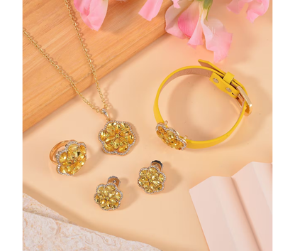 Blossom 4-Piece Crystal Jewelry Set - Necklace, Bracelet, Earrings & Ring