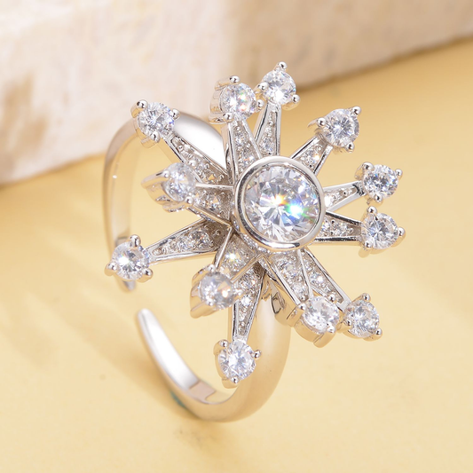 Adjustable Star Burst Spinner/Anxiety Ring in Rhodium