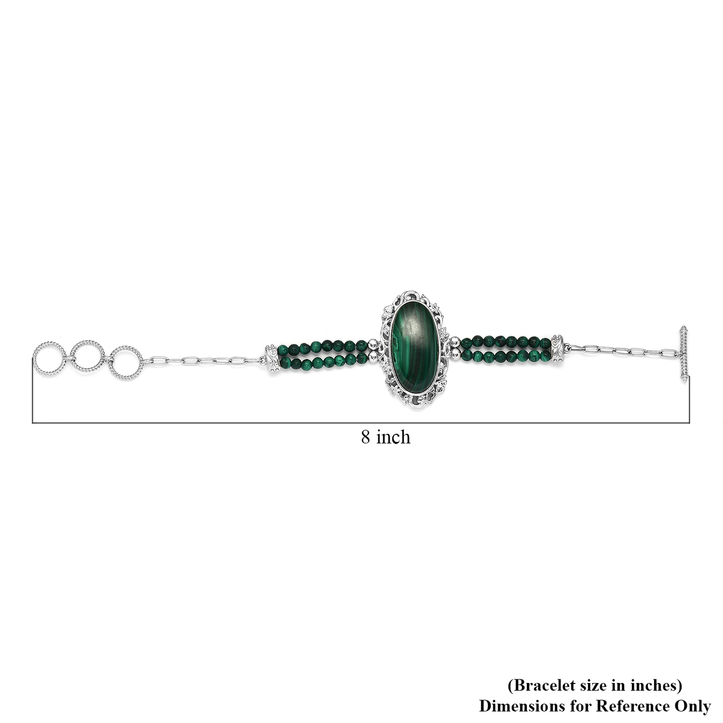 African Malachite Clasp Bracelet in Platinum