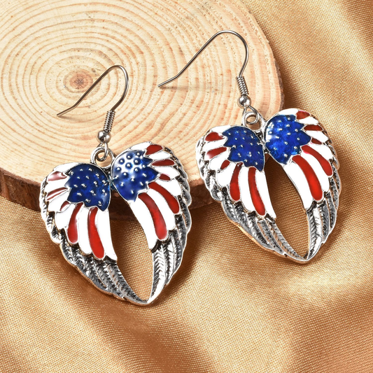 American Flag Wing Heart Earrings
