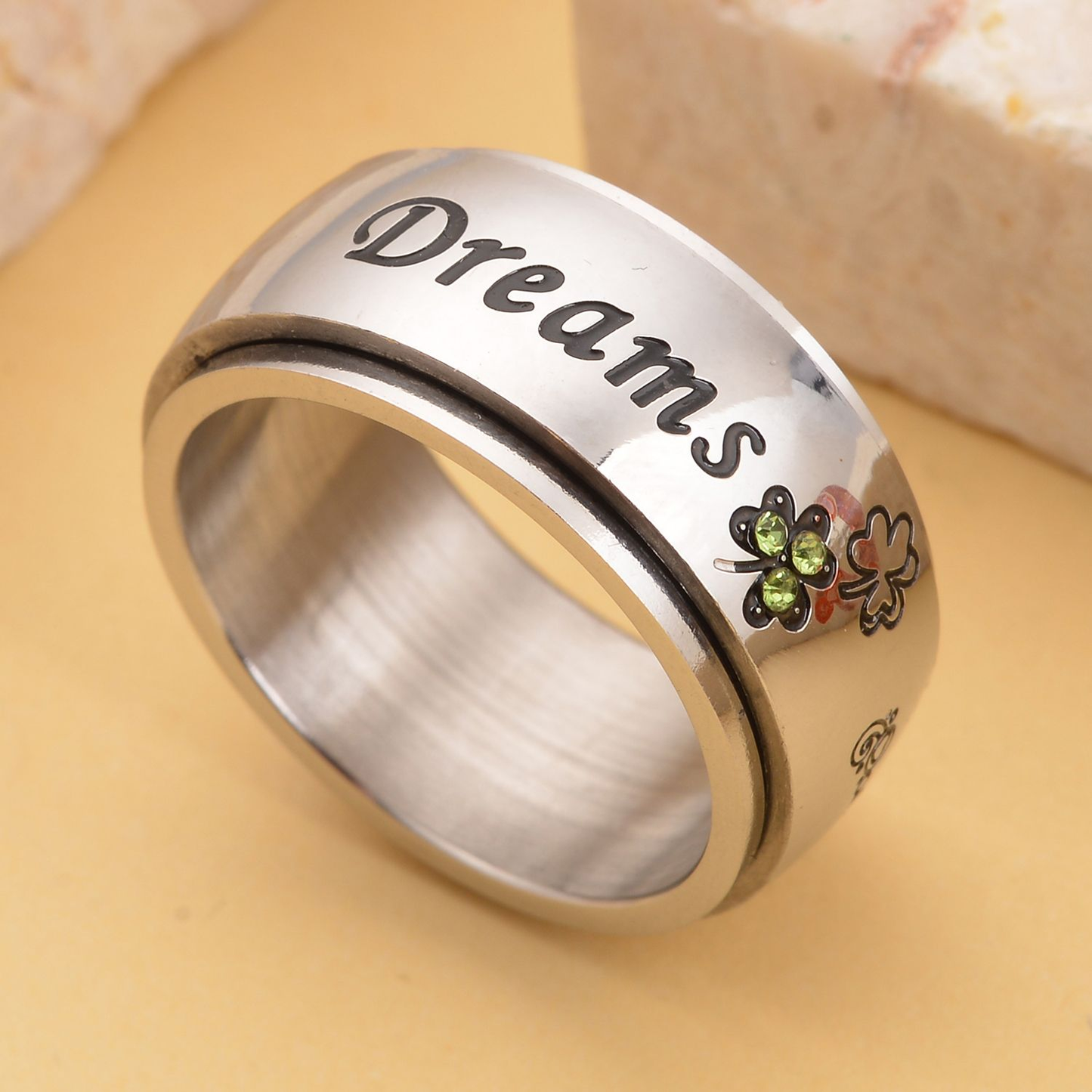 Dreams Engraved Spinner Ring in Stainless Steel