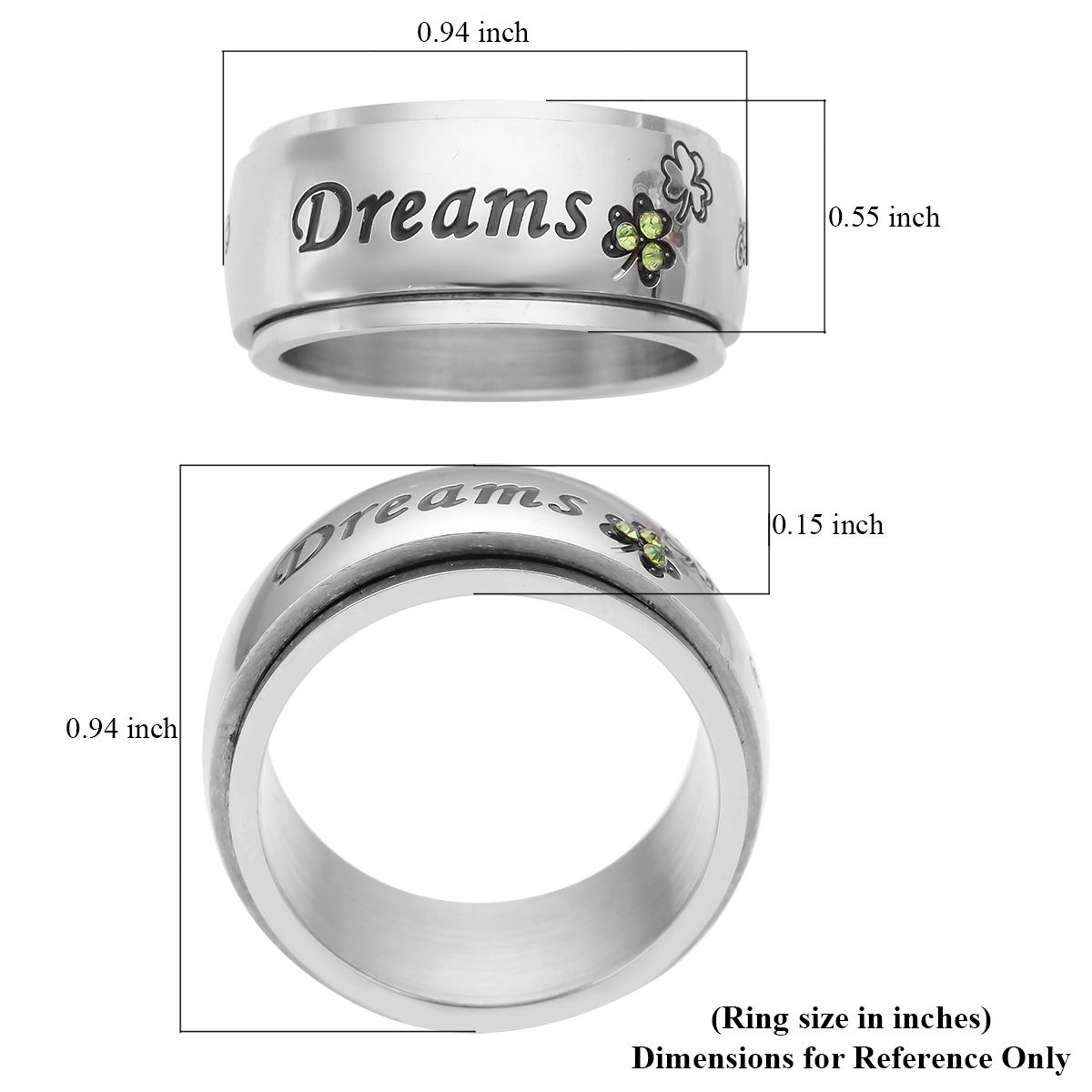 Dreams Engraved Spinner Ring in Stainless Steel