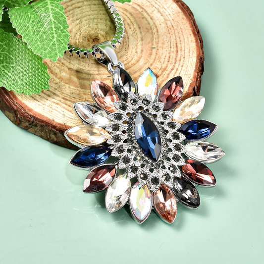 Multi Color Crystal Flower Cluster Pendant