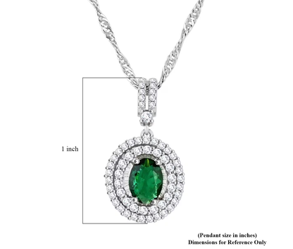 Enchanting Green Quartz & Simulated Diamond Double Halo Necklace