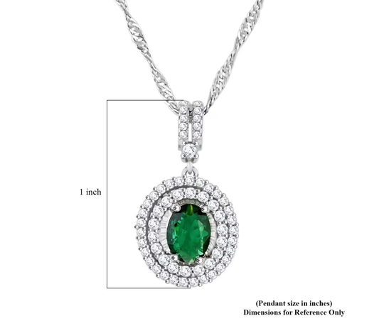 Enchanting Green Quartz & Simulated Diamond Double Halo Necklace