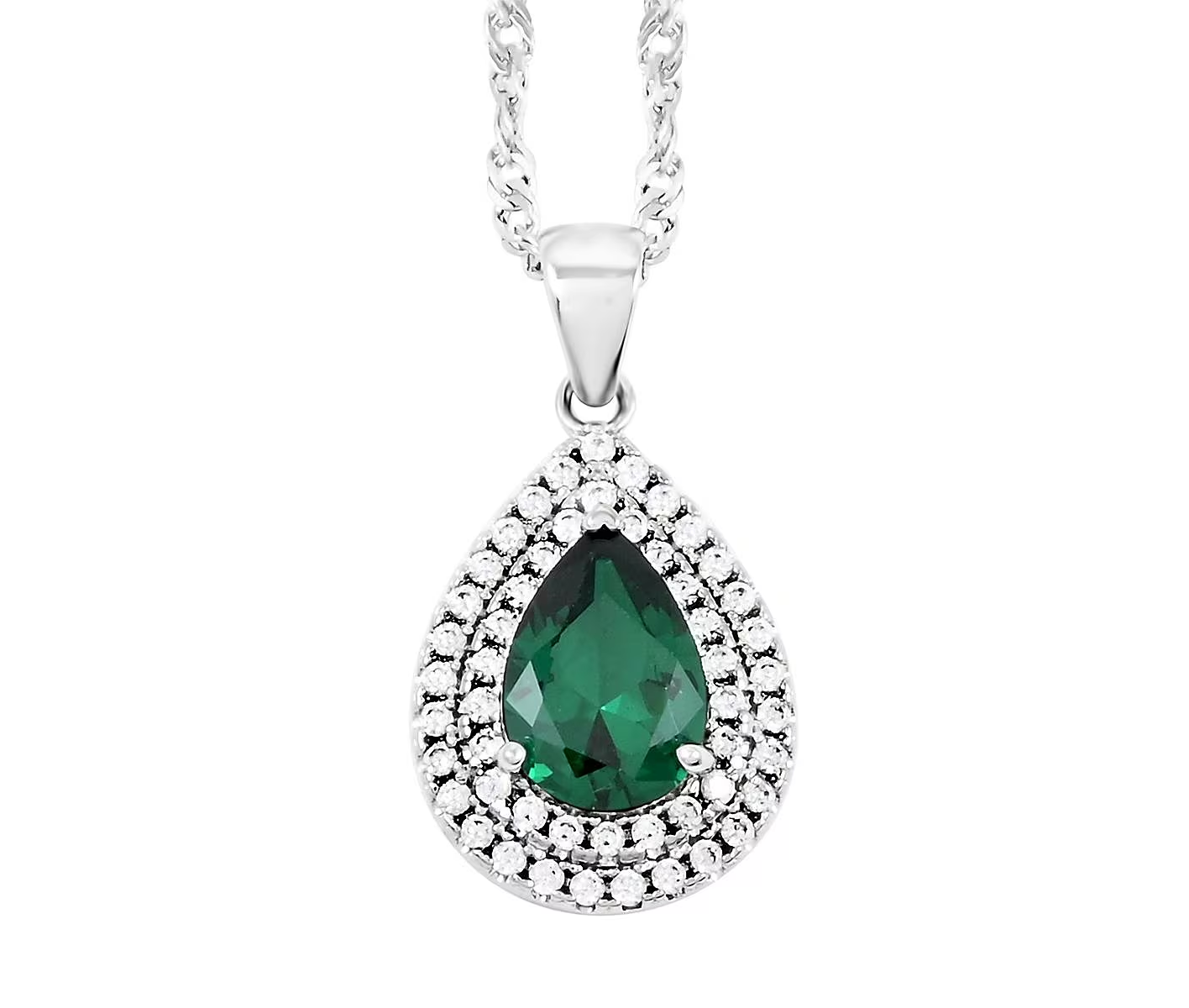 Enchanting Green Quartz & Simulated Diamond Double Halo Necklace