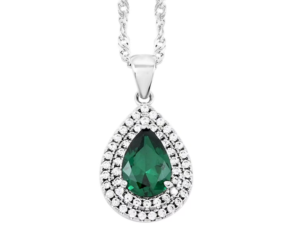 Enchanting Green Quartz & Simulated Diamond Double Halo Necklace