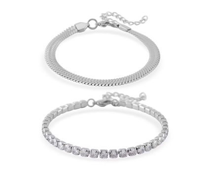 Herringbone & Tennis Bracelet Set