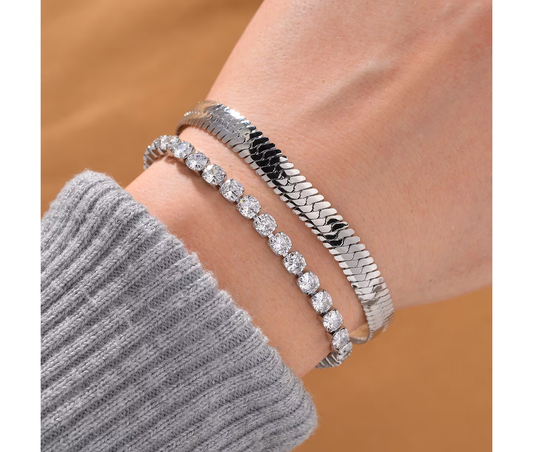 Herringbone & Tennis Bracelet Set