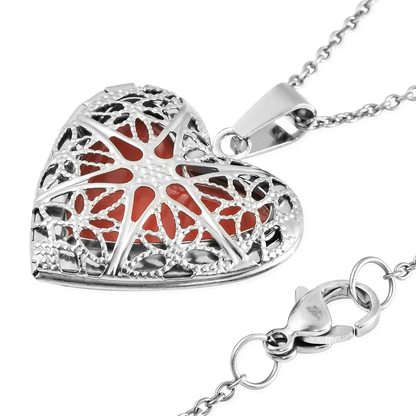 Red Resin Openable Heart Pendant Necklace 20 Inches in Stainless Steel