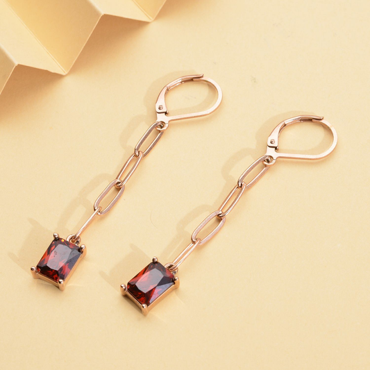 Simulated Red Diamond Dangle Earrings
