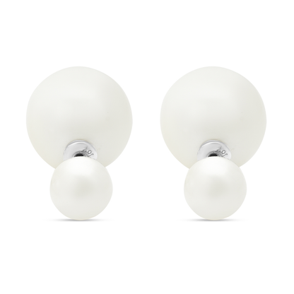 Shell Pearl Stud Earrings in Rhodium