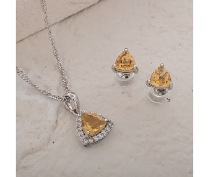 Simulated Citrine & Diamond Necklace Set