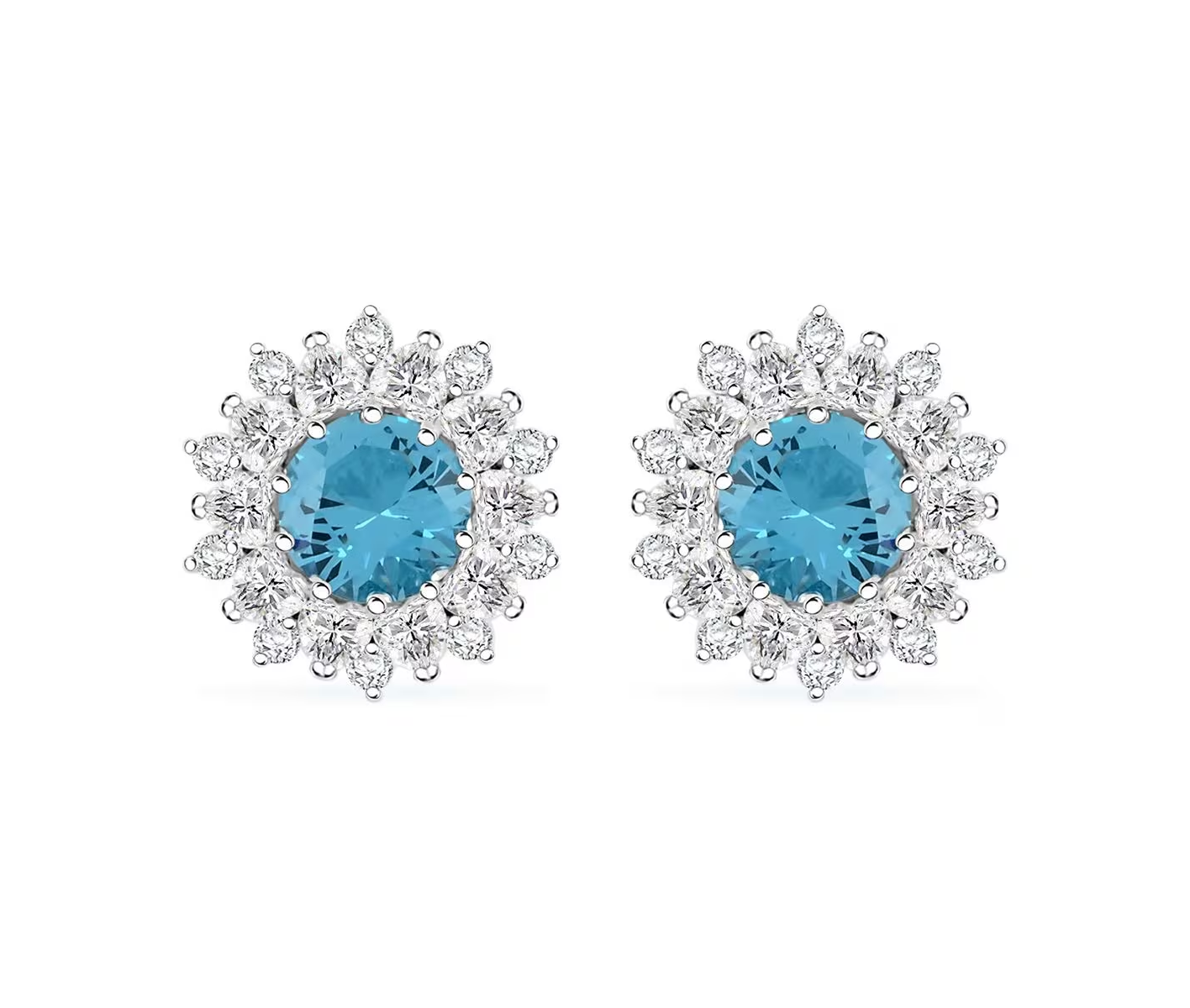 Radiant Blue Tourmaline & Simulated Diamond Halo Stud Earrings