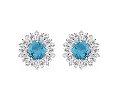 Radiant Blue Tourmaline & Simulated Diamond Halo Stud Earrings
