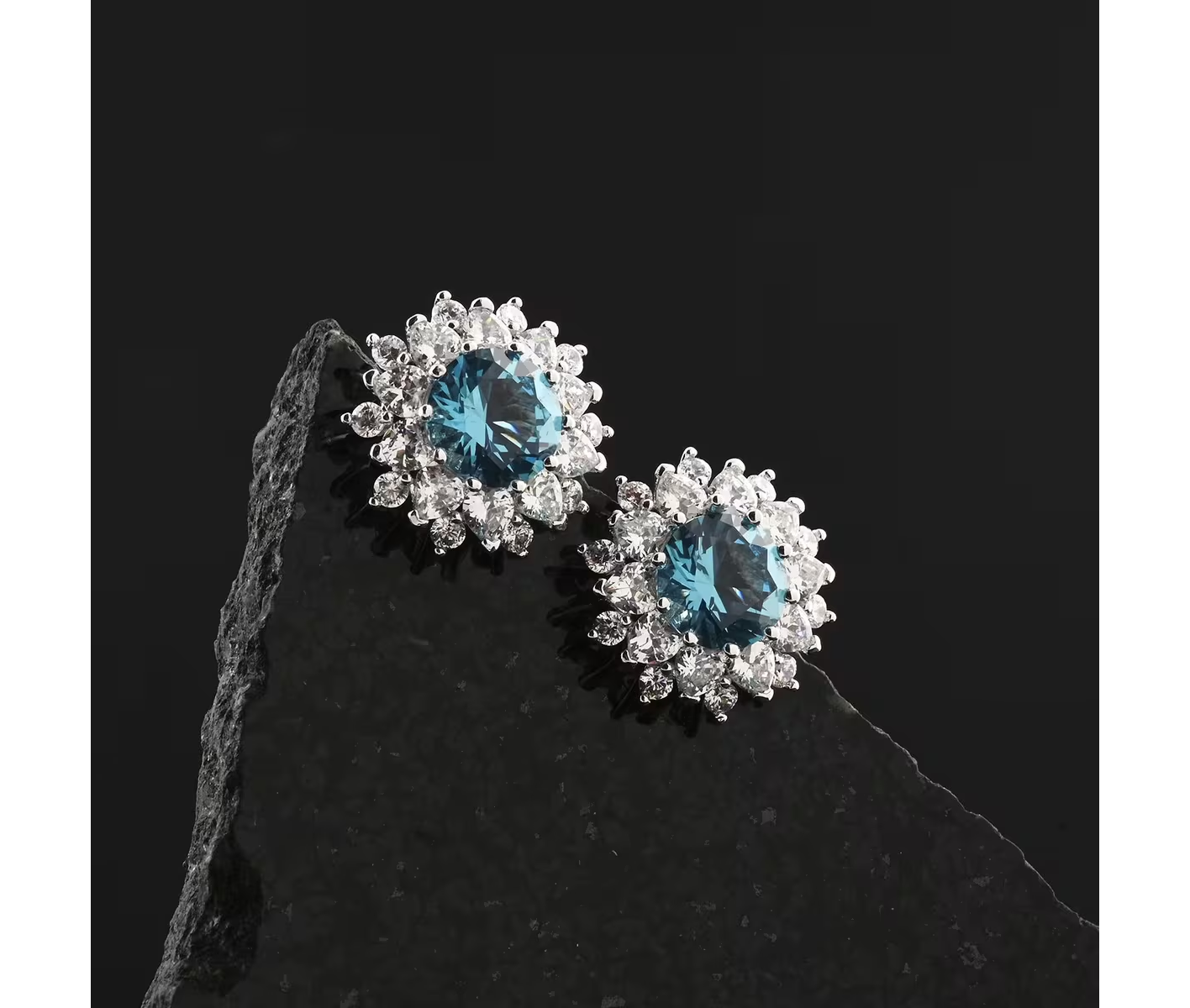 Radiant Blue Tourmaline & Simulated Diamond Halo Stud Earrings