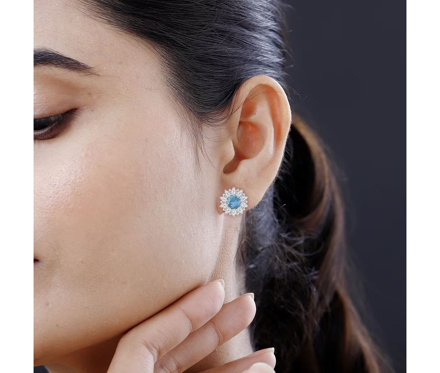 Radiant Blue Tourmaline & Simulated Diamond Halo Stud Earrings