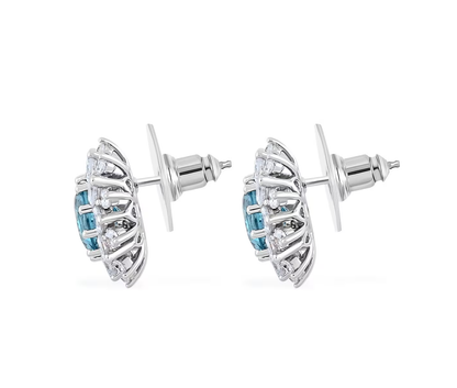 Radiant Blue Tourmaline & Simulated Diamond Halo Stud Earrings