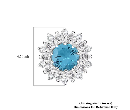Radiant Blue Tourmaline & Simulated Diamond Halo Stud Earrings