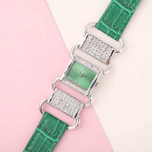 Austrian Crystal Watch with Faux Leather Band