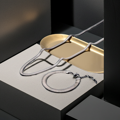 Herringbone Chain Necklace & Bracelet Set