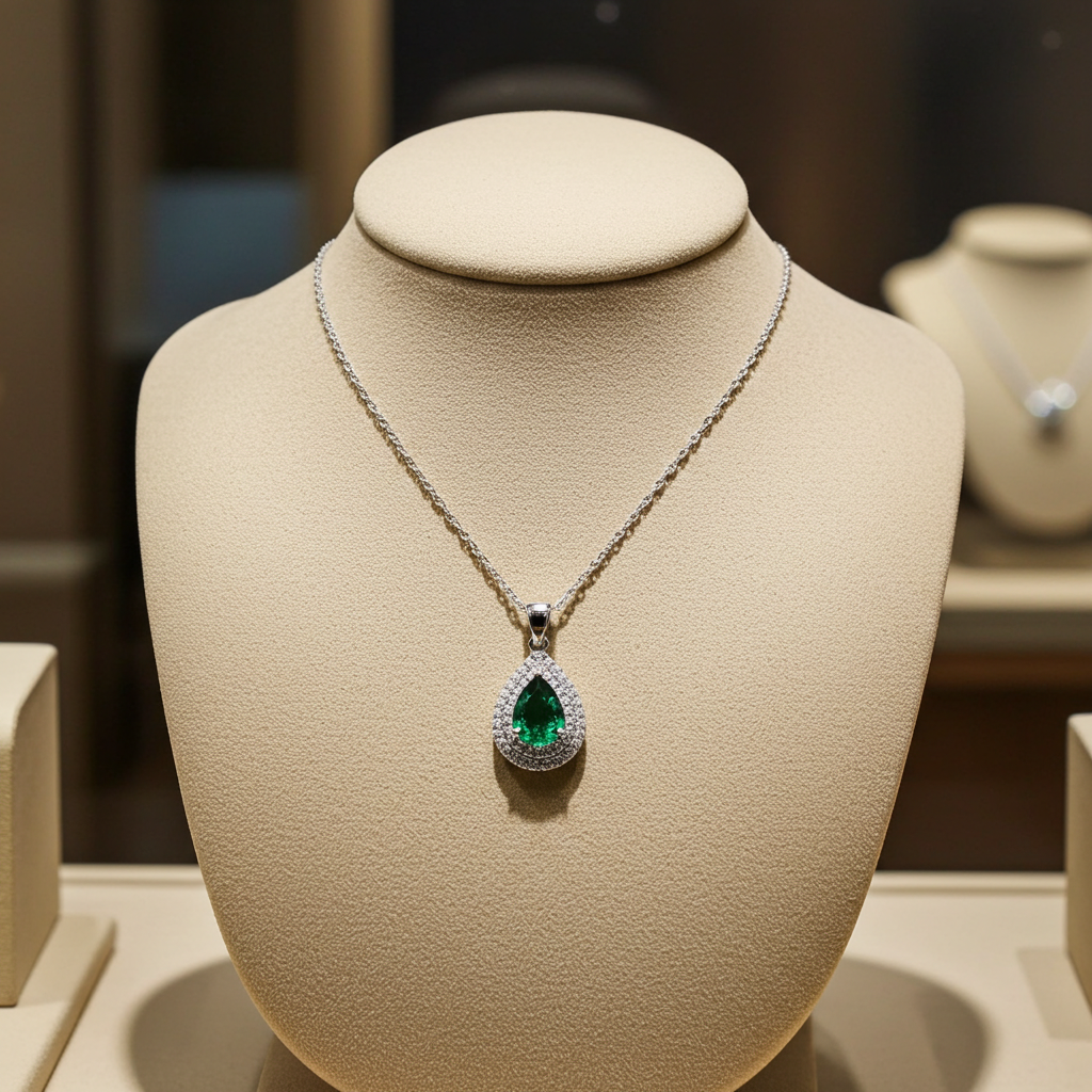 Enchanting Green Quartz & Simulated Diamond Double Halo Necklace