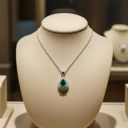 Enchanting Green Quartz & Simulated Diamond Double Halo Necklace